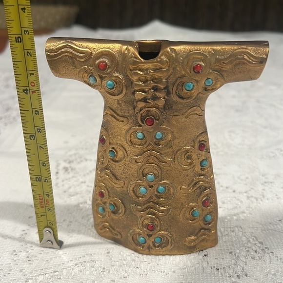 Copper Ottoman Caftan Statue w Coral and Turquoise Stones - Picture 6 of 7